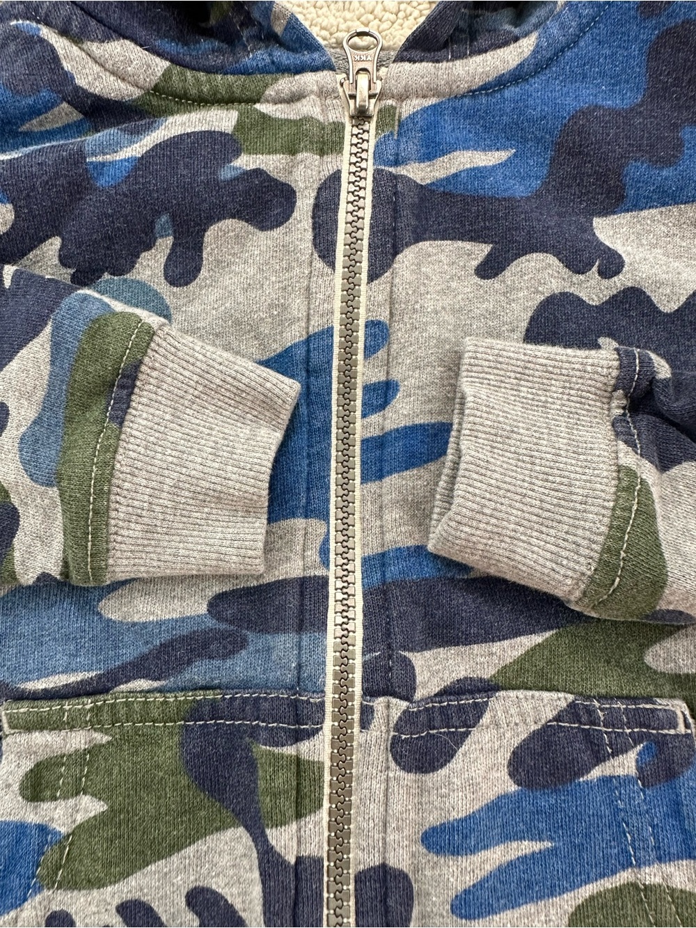 Hanna Andersson Blue Camouflage Supercozy Faux Shearling Lined Zip Hoodie, 4 - Picture 10 of 12